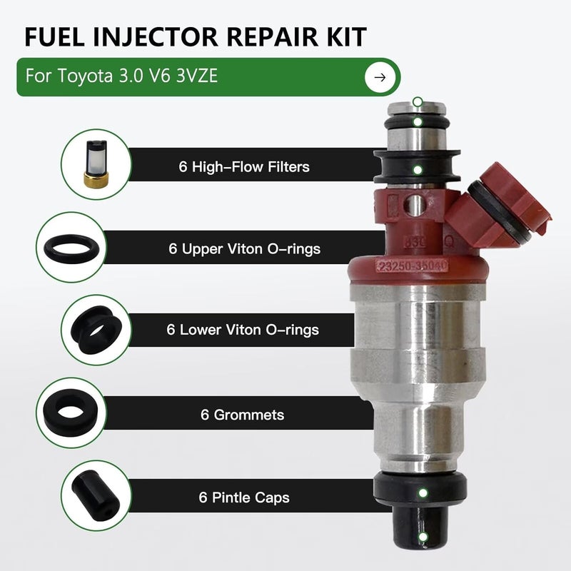 XSPANDER Updated Fuel Injector repair kit Includes O-rings, Pintle Caps, Filters Replacement Set Fit for Toyota 3VZE 3.0 V6 Engines For 4Runner T100 Pickups - Image 3